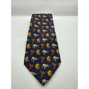 Hunting World Elephant Pattern 100% Silk Bob Lee Tie Made In Italy